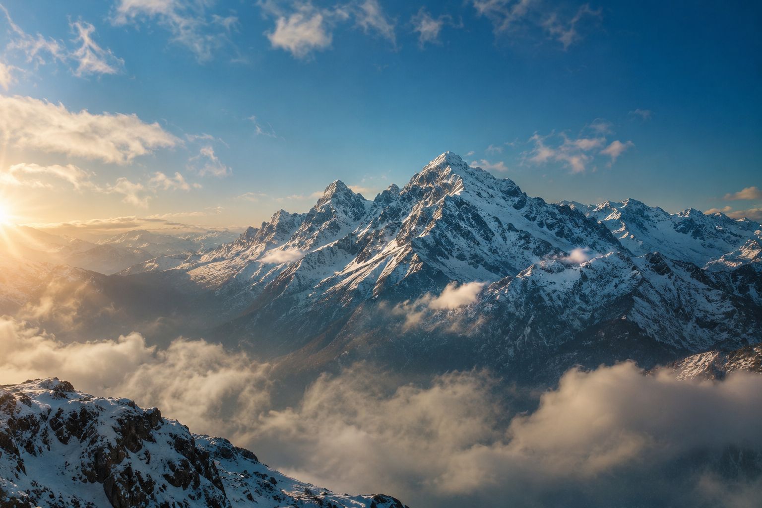 Goldenes Licht über verschneiten Alpen